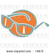 Vector Clip Art of Retro Pair of Orange and Green Sunglasses over an Orange Circle by Andy Nortnik