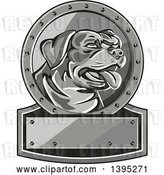 Vector Clip Art of Retro Panting Rottweiler Head in a Circle over a Plaque by Patrimonio