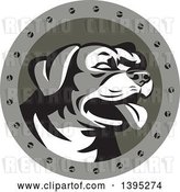 Vector Clip Art of Retro Panting Rottweiler Head in a Circle with Screws by Patrimonio