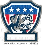 Vector Clip Art of Retro Panting Rottweiler Head in an American Shield with a Blank Banner by Patrimonio