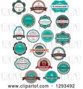 Vector Clip Art of Retro Peach White Brown and Turquoise Restaurant Label Designs with Sample Text by Vector Tradition SM