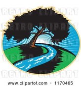 Vector Clip Art of Retro Pecan Tree and River Bend Against Sunshine by Patrimonio
