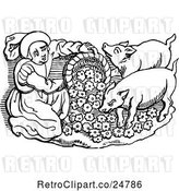 Vector Clip Art of Retro Person Feeding Swine by Prawny Vintage