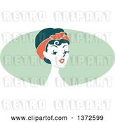Vector Clip Art of Retro Pinup Lady from the Shoulders up over a Green Oval by BNP Design Studio