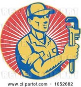 Vector Clip Art of Retro Plumber over Red Rays Logo by Patrimonio