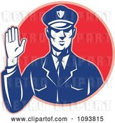 Vector Clip Art of Retro Police Guy Holding up a Hand to Stop by Patrimonio