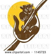 Vector Clip Art of Retro Possum on a Branch Against a Yellow Circle by Patrimonio