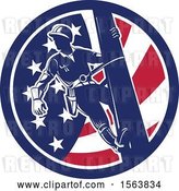 Vector Clip Art of Retro Power Lineman on a Pole in an American Flag Circle by Patrimonio