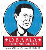 Vector Clip Art of Retro President Barack Obama Portrait in a Blue Circle with Obama for President Text by Patrimonio