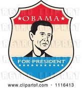 Vector Clip Art of Retro President Barack Obama Portrait in a Shield with Obama for President Text by Patrimonio