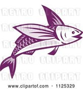 Vector Clip Art of Retro Purple Flying Fish by Patrimonio