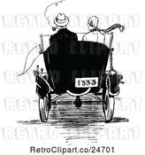 Vector Clip Art of Retro Rear View of a Sketched Couple in a Car by Prawny Vintage