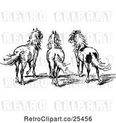 Vector Clip Art of Retro Rear View of Three Ponies by Prawny Vintage