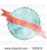 Vector Clip Art of Retro Red and Blue Styled Badge Seal Label with a Blank Ribbon Banner by KJ Pargeter