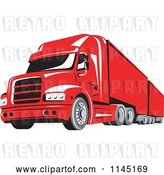 Vector Clip Art of Retro Red Big Rig Truck by Patrimonio
