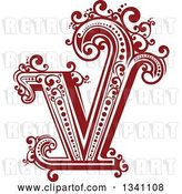 Vector Clip Art of Retro Red Capital Letter V with Flourishes by Vector Tradition SM