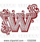 Vector Clip Art of Retro Red Capital Letter W with Flourishes by Vector Tradition SM