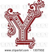 Vector Clip Art of Retro Red Capital Letter Y with Flourishes by Vector Tradition SM
