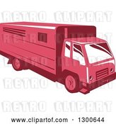 Vector Clip Art of Retro Red Horse Trailer Truck by Patrimonio