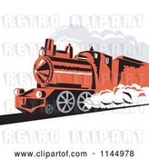 Vector Clip Art of Retro Red Steam Engine Train by Patrimonio