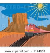 Vector Clip Art of Retro Red Train in a Desert by Patrimonio