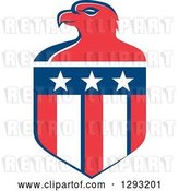 Vector Clip Art of Retro Red White and Blue Bald Eagle Head and American Flag Crest by Patrimonio
