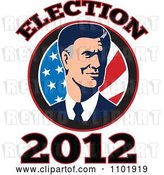 Vector Clip Art of Retro Republicn American Presidential Candidate Mitt Romney over Stars and Stripes with 2012 Election Tex by Patrimonio
