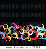 Vector Clip Art of Retro Row of Pink, Blue, Yellow, Red, Green and White Circles Crossing over a Black Background by KJ Pargeter