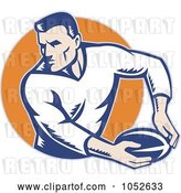 Vector Clip Art of Retro Rugby Football Guy Against an Orange Circle by Patrimonio
