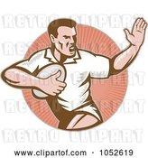 Vector Clip Art of Retro Rugby Football Guy over a Circle of Rays by Patrimonio