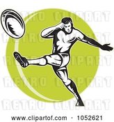 Vector Clip Art of Retro Rugby Football Guy over a Green Circle by Patrimonio