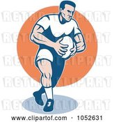Vector Clip Art of Retro Rugby Football Guy over an Orange Circle by Patrimonio