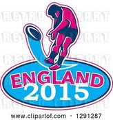 Vector Clip Art of Retro Rugby Union Player Kicking a Ball Ball in a Pink White and Blue England 2015 Oval by Patrimonio