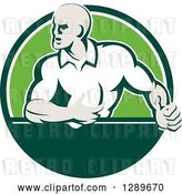 Vector Clip Art of Retro Rugby Union Player with Ball in a Green and White Circle by Patrimonio