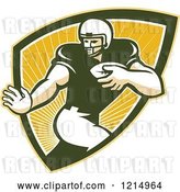 Vector Clip Art of Retro Running Back American Football Player in a Shield of Rays by Patrimonio
