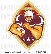 Vector Clip Art of Retro Running Back American Football Player over a Ball by Patrimonio