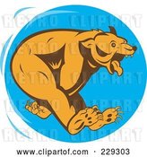 Vector Clip Art of Retro Running Bear Logo over Blue by Patrimonio