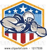 Vector Clip Art of Retro Running Quaterback American Football Player in a Patriotic Shield by Patrimonio