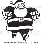 Vector Clip Art of Retro Santa Claus Carrying Gifts - Black and White Version by BestVector