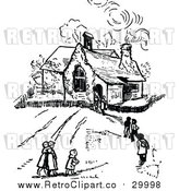 Vector Clip Art of Retro School Children and House by Prawny Vintage