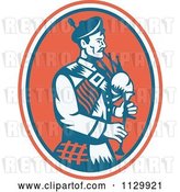 Vector Clip Art of Retro Scottish Bagpipe Guy in an Oval by Patrimonio