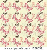 Vector Clip Art of Retro Seamless Background of a Black and Pink Butterfly Pattern on Pastel Yellow by KJ Pargeter
