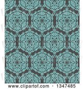 Vector Clip Art of Retro Seamless Background of a Turquoise Blue Circuolar Pattern over Gray by KJ Pargeter