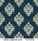 Vector Clip Art of Retro Seamless Background Pattern of Green Damask Floral on Teal by Vector Tradition SM
