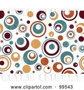 Vector Clip Art of Retro Seamless Turquoise, Brown and Orange Circles on White Pattern Design Background by BNP Design Studio
