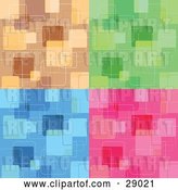 Vector Clip Art of Retro Set of Brown, Green, Blue and Pink Backgrounds with Abstract Square Patterns by KJ Pargeter