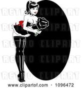 Vector Clip Art of Retro Sexy French Maid Pinup Lady Bending over and Holding a Feather Duster, over a Black Oval by R Formidable