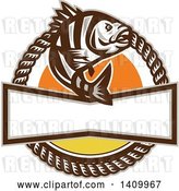 Vector Clip Art of Retro Sheepshead Fish over a Sunset, in a Frame of Rope by Patrimonio