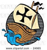 Vector Clip Art of Retro Ship, the Mayflower, Carrying Pilgrims on the Sea by Andy Nortnik