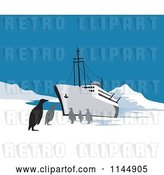 Vector Clip Art of Retro Ship with Penguins in the Arctic by Patrimonio